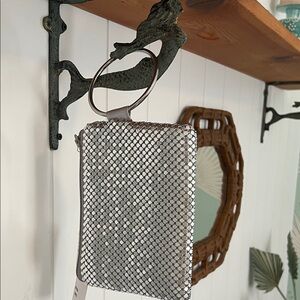 Silver Mesh Wristlet Clutch with Ring Handle